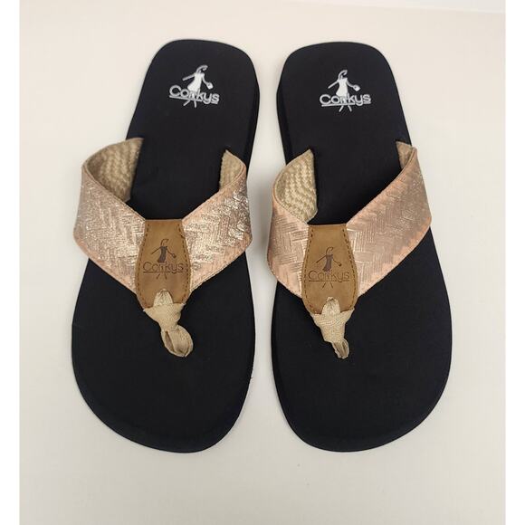 Corkys Sunsational Metallic Gold Women’s Flip Flop Shoes Size US 8 - Picture 2 of 8